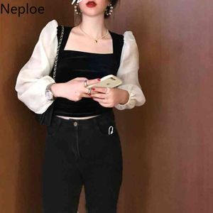 Neploe Tops Mujer New Blouses Women Square Collar Puff Sleeve Shirts Korean Chic Temperament Blusas Woman Clothes 94901 210422