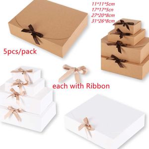 5 pz Bianco/Kraft/Nero Confezione Regalo Forniture Per Feste Evento Confezione Matrimonio Compleanno Caramelle Fatte A Mano Scatola di Cioccolato Con Nastro 210724