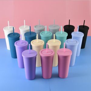 Модные цветные акриловые чашки 700 мл пластиковые тумблеры с крышками соломинки двойные настенные матовые пластмассы тумблер многоразовый чашка Спиннертои 52%
