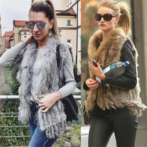 Natural Rabbit Fur Vest With Raccoon Collar Party Waistcoat jackets knitted Gilets women wool vest colete de pele coelho 211220