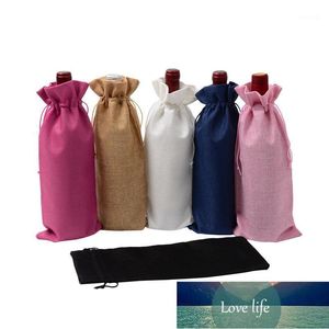 Envoltório de presente 10 pc / lote Saco de linho Bolso Bolso Bolso Garrafa de Vinho Capa Festival de Aniversário Festa de Natal 15x35cm1 Preço de Fábrica Especialista Qualidade Qualidade Mais Recente Estilo