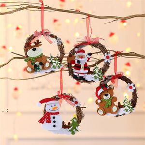 15 cm Noel Dekorasyon Rattan Çelenk Noel Baba Elk Kardan Adam Partisi Pencere Süslemeleri Noel Ağacı Kolye JJD11159