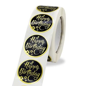 1inch Circle Happy Birthday Party Gift Seal Adhesive Sticker Label with Gold Foil 500pcs Round Glossy Packing Labels