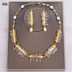 GuaiGuai gioielli quarzo lepidocrocite naturale Druzy collana di perle di riso rosa coltivate set di orecchini per le donne