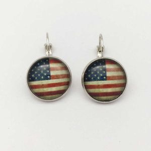 Versilberte Glas-Cabochon-Ohrringe mit amerikanischer Flagge, Schmuck für Damen X0709 X0710