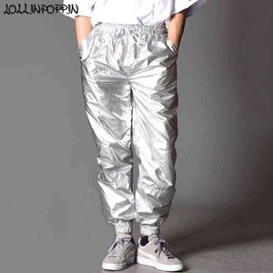 Street dance pants men's clothing street zipper and elstica silver shiny hip hop style belt 0124