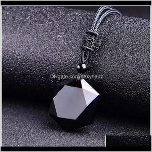 Rock Crystal Quartz Solta Grânulos Preto Natural Stone Colar Obsidian Pingente Para As Mulheres Homens Declaração Jóias Presentes Dropshipp Qylkew Drop De