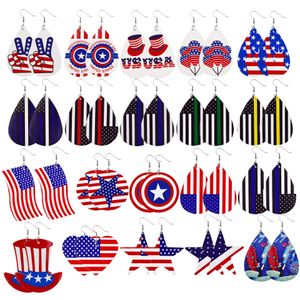 Fashion Independence Day ciondola orecchini in pelle bandiera stampata stella a cinque punte goccia d'acqua orecchino multistrato gioielli per feste regalo di anniversario