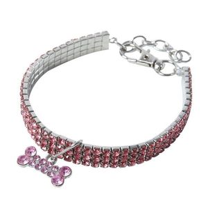 Elastyczna siła pies kołnierze 3 rzędy Rhinestone Leash Materiały Pet Dogs Kołnierz Regulowany Łańcuch Kości Dekoruj