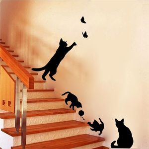 Gatos bonitos Jogando Adesivos de Parede Kids Sala Quarto Decorações DIY Decalques Casa Decalques Vinil Mural Art Animais Gatinho Poster Decor