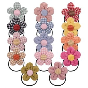 4.3 CM Baby Girls Cute Handmade Flowers Hair Rope Fashion Plaids Floral Elastic Hairband Children Headwear Photography Props