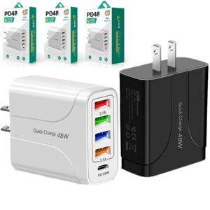 Universal Quick Charge 5 Ports 48W 3A Eu US UK AC Home Travel PD USB-C Typ C Wandladegerät Netzteile für iPhone 15 11 12 13 14 Samsung Huawei Android-Handy