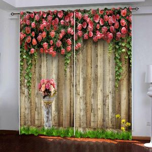 カーテンドレープモダンな3Dウィンドウリビングルームベッドルームの結婚式のバラの花の木のドアの遮光カーテンカスタムサイズ