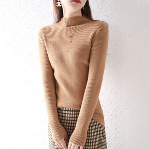 Winter Women Pullovers Sweater Mock Neck Cashmere Knitted Sweater Lady Bottoming Slim Tops Korean Slim-fit Knitted Pullovers