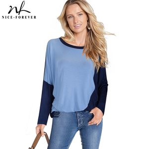 Nice-forever outono mulheres moda chique patchwork t - shirts casuais grandes tees tops t058 210419