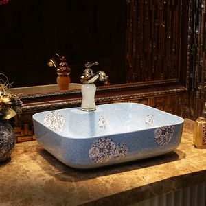 BTHROOM Sayacı Üst Lavabo Plaka Salonu El Boyalı Gemi Lavabo Banyo Lavabolar Sanat Seramik Lavabo Dikdörtgen Oval Bluegood Qty