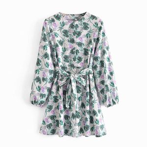 Mulheres Floral Smock Dress Chegada de Verão Manga Completa acima do joelho Modern Girl Mini Vestidos 210602