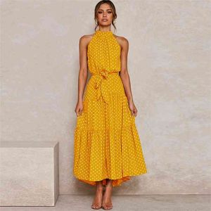 Summer Long Dress Women Polka Dot Casual Dresses Black Sexy Halter Strapless Yellow Sundress Vacation Clothes For 210522