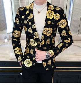 Men's Suits & Blazers Party Suit Jacket For Men Rose Pattern Silver Gold Stage Costumes Fashion Casual Blazer Dress Autumn Arrival
