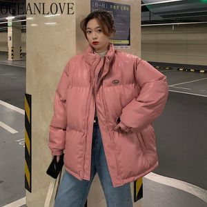 Woman Parkas Pôster Stand Collar Quente Inverno Casachos Ins Estilo Japão Espesso Mujer Chaqueta Moda Loose Tops 19128 210415