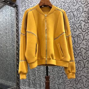 Giacche da donna di alta qualità 2021 autunno inverno cappotti donna perline a righe deco manica lunga casual nero giallo giacca con zip vestito