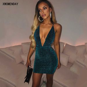 Sexy DrBacklBlack SleevelSequin Glitter Mini Short Dresses For Women Party Night Club Robe 2020 Fashion Clothes X0529