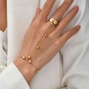 Link Dedo Pulseira venda por atacado-Moda Coração Pingente Cadeia de Cadeia de Ouro Link de Ouro Dedo Anel de Dedo Anel de Dedo para Mulheres Harness Harness