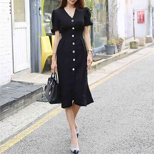 Fashion Summer Elegant Office Lady Solid Color Korea Chic Dress Women Slim Midi Vestidos 210520