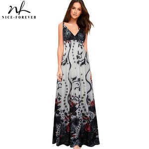 Nice-forever Summer Bohemian Beach Spaghetti Fairy Strap Dresses Casual Maxi Long Women Dress BTY053 210419