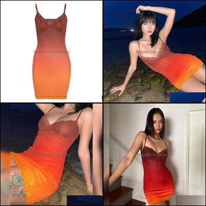 Casual Dresses Womens Clothing Apparel Modig Gradient Färg Bodycon Kvinnor Mini Dress Sexy V Neck Party Clubwear 2021Spaghetti Straps s