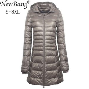 Bang 7xl 8xl plus lång dunjacka Kvinnor Vinter Ultra Light Down Jacka Kvinnor Med Hooded Down Coat Kvinna Stor Storlek Coats 210819