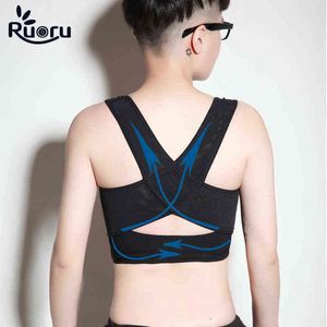 Ruoru Tomboy Chest Binder les lésbicas casuais respirável transbordante trans reservas de tanque tomboin carrinho de bebê sutiã plus size fivela curta 211112