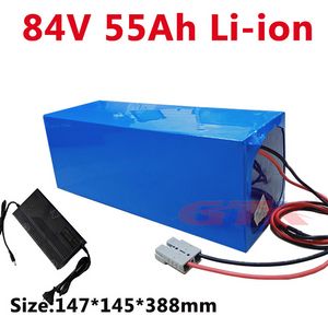 Anpassad 84v litium 55AH 45AH 65AH Lion Battery Pack med BMS för 3000W 4000W TRICALE EBIKES RECHAIR +10A Laddare