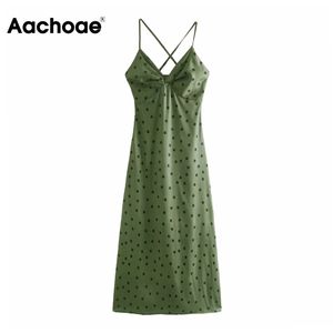 Sexy Spaghetti Strap Beach Party Summer Backless Polka Dot Vestido Joelho Comprimento Da Joelho Senhora Senhora Sundresses Robe Femme 210413