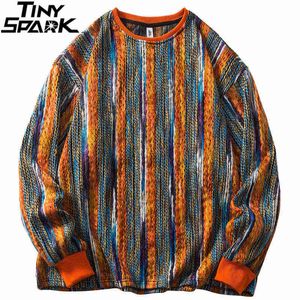 Män Hip Hop Sweatshirt StreetWear Pullover Striped Sweat Shirt Harajuku Bomull Casual Pullover Höst Sweatshirt Pullover 211217