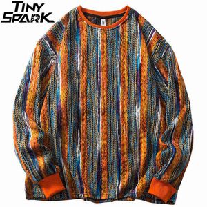 Felpa Hip Hop da uomo Streetwear Pullover Felpa con cappuccio a righe Pullover casual in cotone Harajuku Pullover autunno felpa 211217