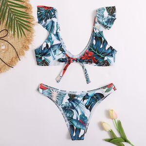 Seksi Tropikal Brezilyalı Bikini Set Kadın Fırfır Mayo Kadınlar Çiçek Push Up Mayo Mayo Biquini Plaj Kıyafeti 210520