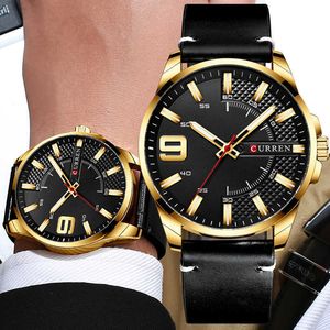 Curren Genuine Leather Mens Watches Brand Luxury Business Minimalist Watch Men Waterproof Gold Wristwatch Relogio Masculino 210527