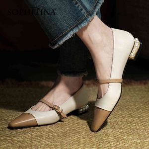 SOPHITINA Décolleté da donna Moda Décolleté in pelle di mucca con perle dolci Décolleté con fibbia Colori misti Primavera bassa Scarpe da donna casual AO890 210513