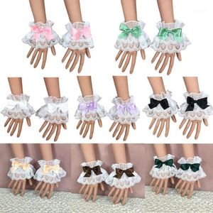 Five Fingers Gloves For Wedding Party Bowknot Multicolor Lace Wrist Cuffs Lolita Hand Sleeve Sweet Ruffled
