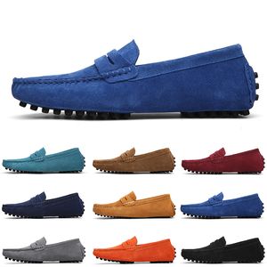 Non-Brand men casual suede shoes black dark blue wine red gray orange green brown mens slip on lazy Leather shoe size 38-45