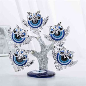 H&D Blue Tree Feng Shui Owl Decorative Collectible Housewarming Gift Showpiece for Protection,Good Luck & Prosperity 210811