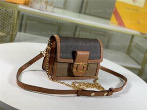 Mini Dauphine Bolsa Monogramas Reverse Calfskin Tan Pequeno Crossbody Bags Bolsa Carteira Correntes de Ombro M44580