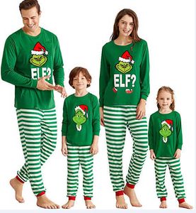 2021 Julfamilj Matchande Outfits Xmas 2PCS pappa Mamma Kids Grinch Sleepwear Nightwear Homewear PJs Outfits H1014