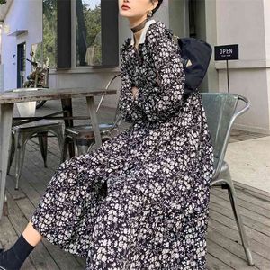 Vintage Floral Print Women Dress Full Sleeve Female Casual Long Fashion Spring Autumn Midi Boho Slim Vestidos 210514