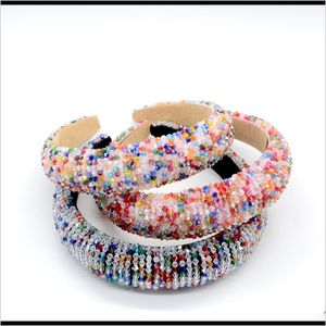 Headbands Hair Jewelry Drop Delivery 2021 Ins Korean European And American Style Gorgeous Sponge Colorful Handmade Beaded Wide-Brim Crystal H