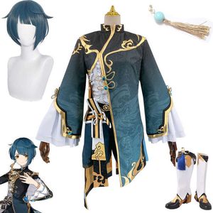 Game Genshin Impact Xingqiu Cosplay Costumes Original Ver. Akcesoria bitewne Pełne zestawy peruki syntetyczne włosy Halloween Y0903