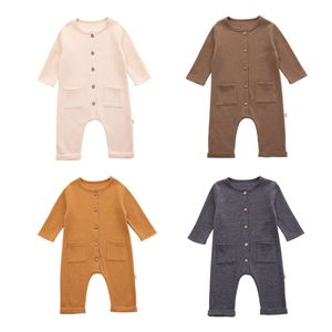 Cotton Long Sleeve Button Onesie Baby Rompers Autum Unisex Newborn Baby Clothes Solid Color Infant Clothing 3-36M