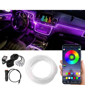 6 w 1 6M RGB LED oświetlenie wnętrza samochodu paski światłowodowe światło z kontrolą aplikacji Auto atmosfera dekoracyjna lampa