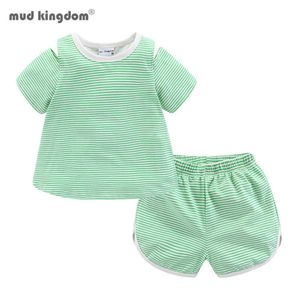 MudKingdom Toddler Girl Clothes Outfits Stripe Off Shoulder Cotton Set Abbigliamento estivo per bambini T-shirt + pantaloncini 210615